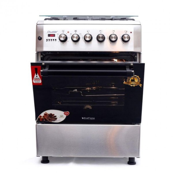 Blueflame 60cm X 60cm Diamond Series Cooker D6031ERF 3 Gas Burners And 1 Electric Plate With Electric Oven - Silver (3YRS WRNTY)