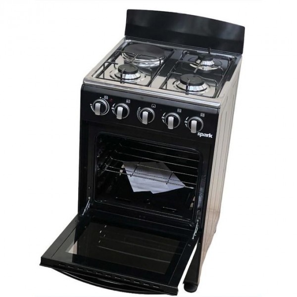 SPARK 50X50cm 3 Gas Burner and 1 Electric Hotplate With Gas Cooker - Black (1YR WRNTY) 3