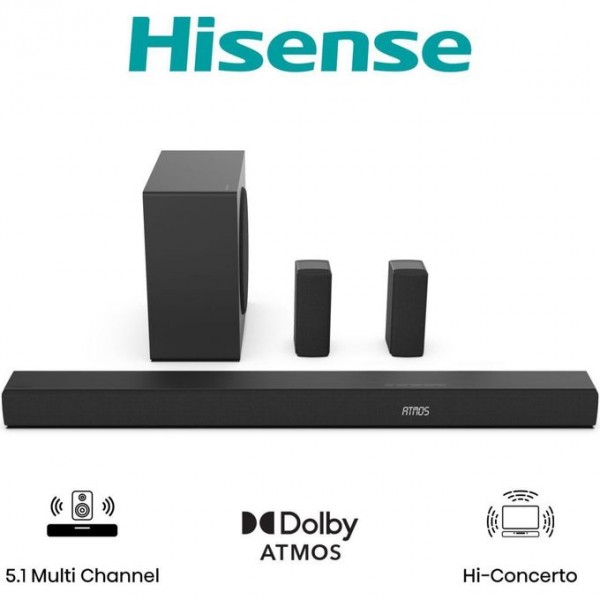 Hisense 5.1 CH Soundbar, 580 W, Dolby Atmos AX5100Q - Black