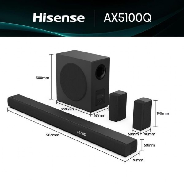 Hisense 5.1 CH Soundbar, 580 W, Dolby Atmos AX5100Q - Black 2