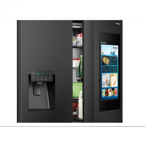 Hisense 680 Liters / 680L Smart Refrigerator Cross Door With Touch Display Screen Water And Ice Dispenser,Metal Cooling, Fridge Mate Black 4