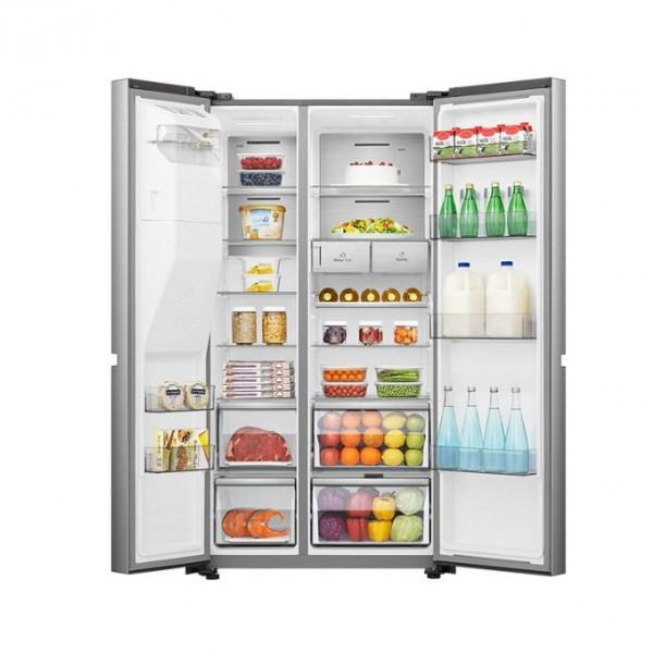 Hisense 670L Side By Side Refrigerator PO-670WC, Total No Frost, Water Dispenser, Ice Maker, Ice Cube Dispenser – Silver 2