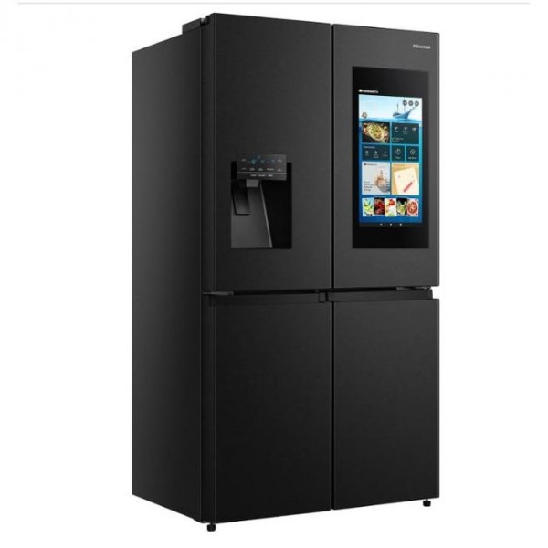 Hisense 680 Liters / 680L Smart Refrigerator Cross Door With Touch Display Screen Water And Ice Dispenser,Metal Cooling, Fridge Mate Black