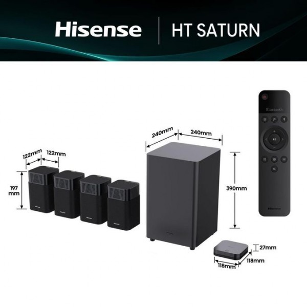 Hisense HT Saturn, 4.1.2ch Dolby Atmos / DTS:X Sound Bar with Wireless Subwoofer & Satellite Speakers - Black 2